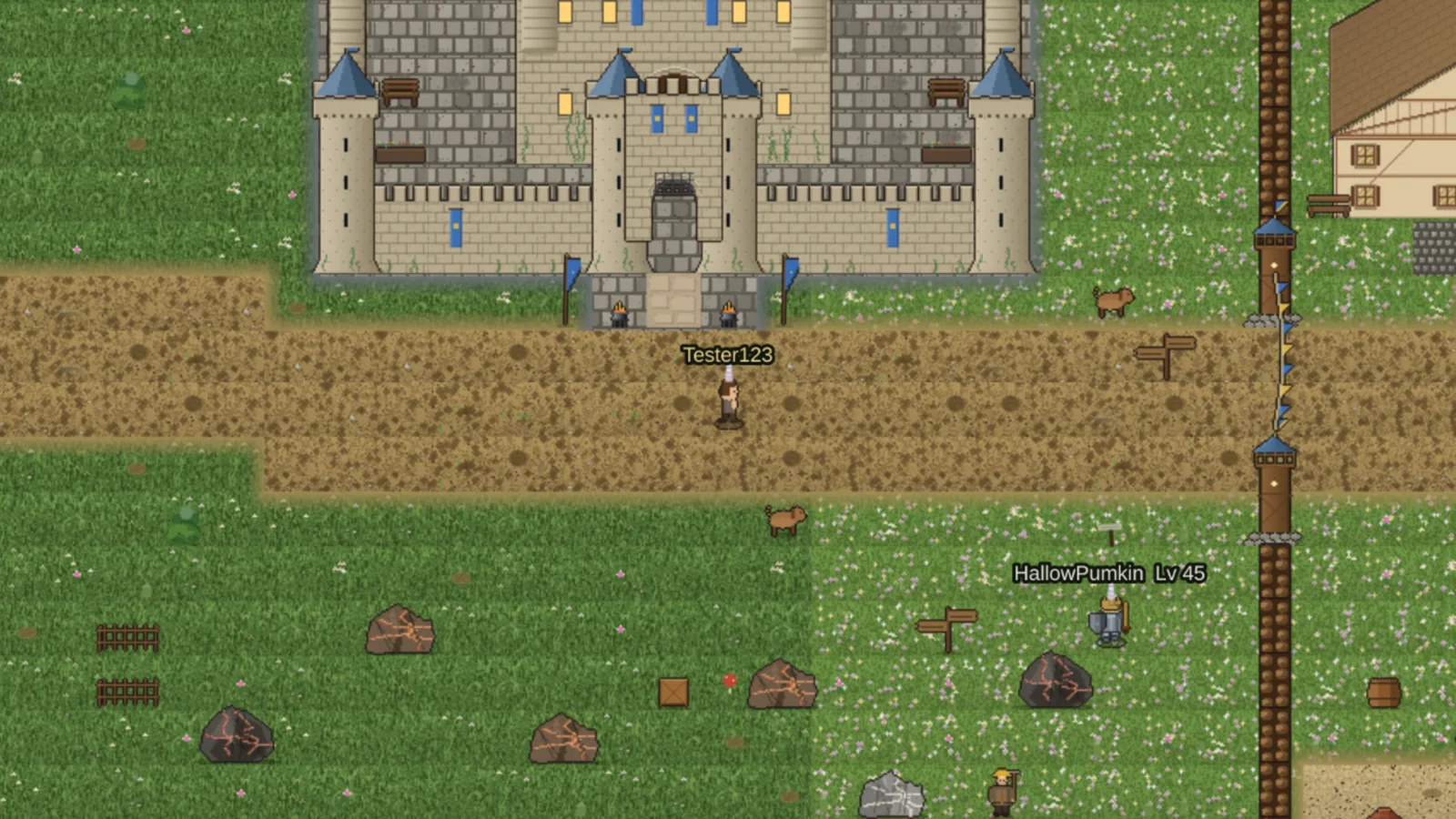 Wanderer's Rest castle and green fields