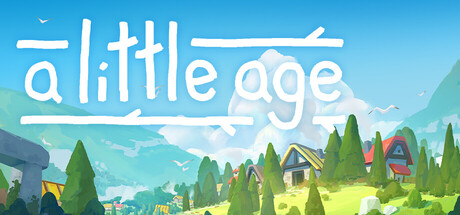 A Little Age title logo over a bright, colorful isometric village nestled among hills and pine trees