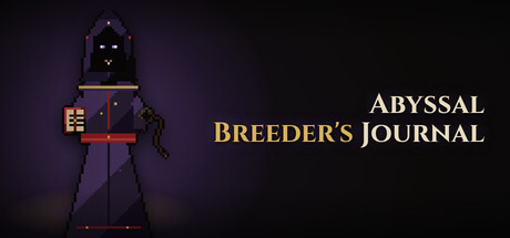 A hooded, dark pixel-art figure holding a journal and a chained leash, beside the game's title text on a dark purple background