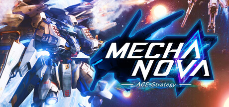 Key art for ACE Strategy: Mecha Nova showing a white mecha in space beside the game's angular logo