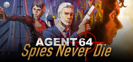 Agent 64: Spies Never Die key art showing agent John Walter, his daughter Dana, and a villain against a city skyline