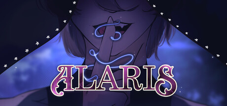 Alaris key art showing a hooded figure with a raised hand against a starry backdrop