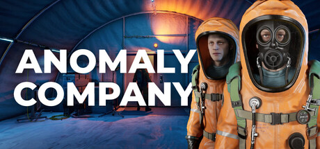 Anomaly Company key art showing two crew members in orange hazmat suits and gas masks in front of an industrial hangar