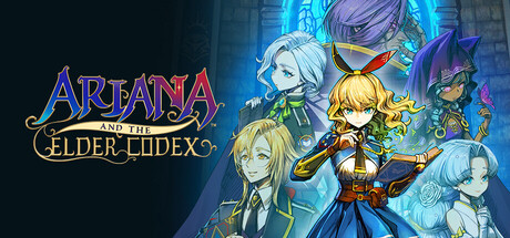 Key art showing Ariana and the game's cast of characters against a glowing library backdrop