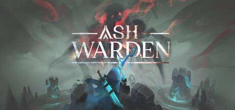 Ash Warden key art, a lone swordsman standing before a ring of towers under a stormy red sky