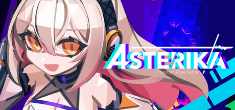 Key art for Asterika Phantom Rose Refrain showing a stylized anime character amid a swirl of bullet-hell projectiles