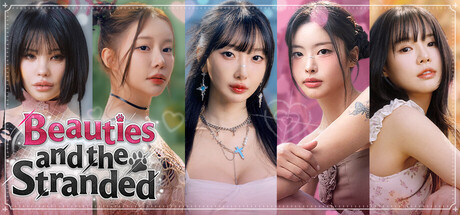 Key art for Beauties and the Stranded showing the five main cast members against a pink floral backdrop