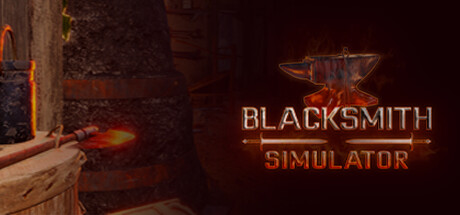 Blacksmith Simulator key art showing a glowing forge fire beside the game's anvil logo