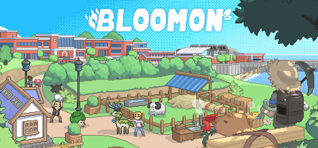 Pixel-art key art showing the academy campus with a farm plot and pens in the foreground