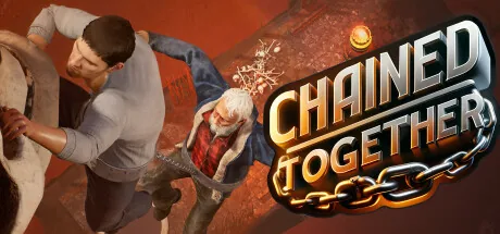 Chained Together key art showing two chained ragdoll characters falling over each other against a fiery orange background