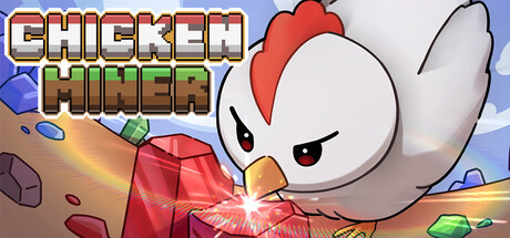 Key art for Chicken Miner showing a stylised white hen digging up gems