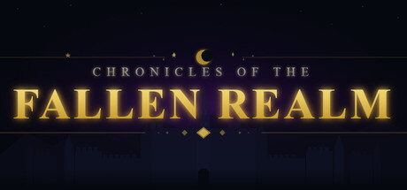 Chronicles of the Fallen Realm logo art with a crescent moon over a silhouetted citadel