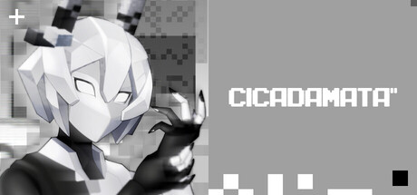 Stylized black-and-white key art of CICADA FAWN-A2's angular, masked face beside the CICADAMATA logo