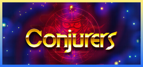 Golden Conjurers logo over a red zodiac sigil on a starry night background