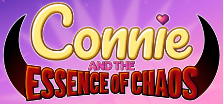 The Connie and the Essence of Chaos logo in pink and gold lettering framed by crescent-moon shapes and a small heart