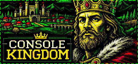 Console Kingdom logo beneath a pixel-art crowned king overlooking a castle and village