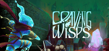 Craving Wisps key art, a wisp-possessed figure wielding a wrapped blade before a green-tinted ruined city