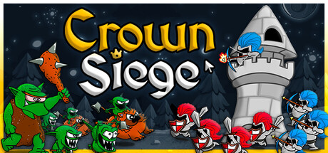 Crown Siege key art showing goblins attacking a tower defended by red and blue knights