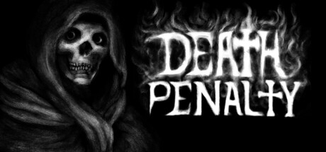 Title art for DEATH PENALTY, a hooded skeletal figure beside the game's flaming logo