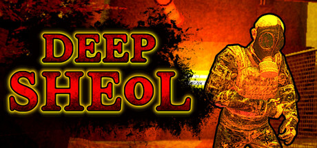 Deep Sheol logo art over a burning industrial facility with a gas-masked figure