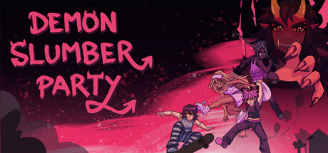 Key art showing three friends and a horned demon against a pink Y2K backdrop