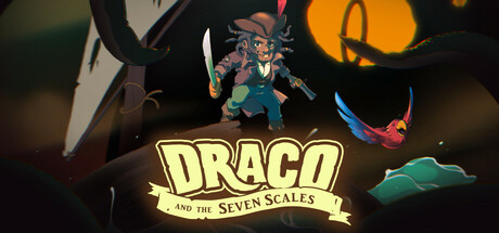 Key art showing a pirate captain drawing a cutlass beside a parrot, framed by silhouetted tentacles and a full moon