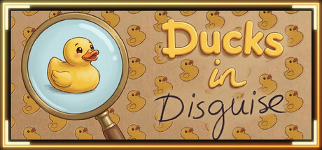 Header art for Ducks in Disguise showing a rubber duck viewed through a magnifying glass over a repeating duck-pattern background