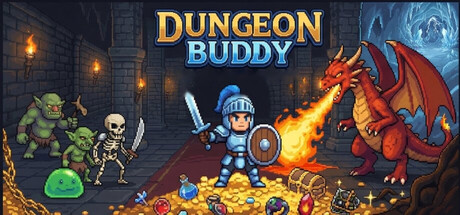 Dungeon Buddy key art showing the pixel hero and dungeon widget branding