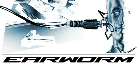 EarWorm key art showing a robotic arm connecting a cable into the back of a human head