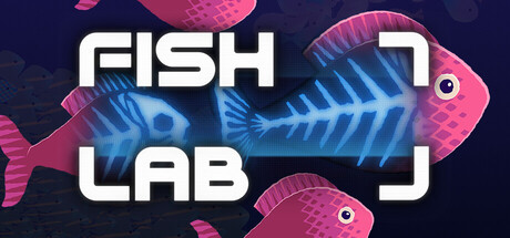 Fish Lab key art showing stylized pink fish and a glowing blue fish skeleton against a dark underwater background