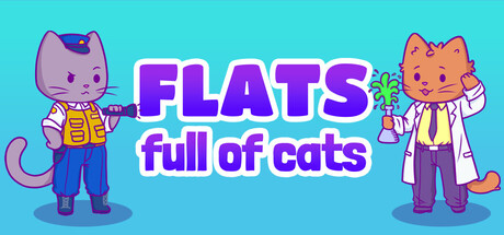 Cover art showing a police-officer cat and a scientist cat standing beside the bold FLATS full of cats logo