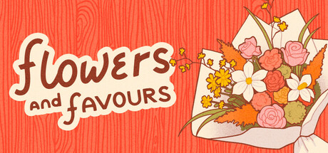 Hand-drawn key art showing the game's logo beside a wrapped bouquet of roses and daisies