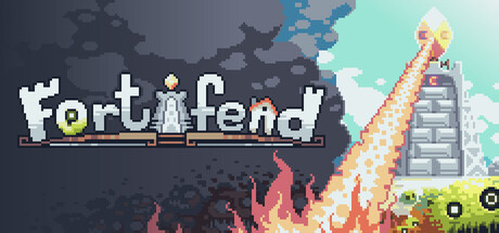Fortifend pixel-art logo with a wizard tower silhouette flanked by fire and a green landscape