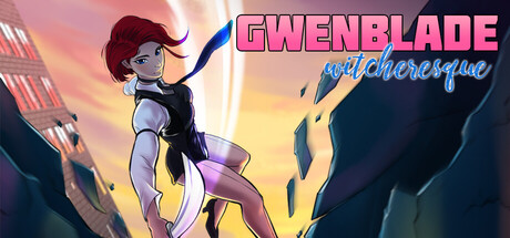 GwenBlade Witcheresque key art showing Jane, a red-haired woman in a black bodysuit, poised for action against a cracked, fractured cityscape backdrop