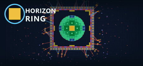 Horizon Ring title logo beside a top-down icon of a square base ringed by defensive structures around a green circular core