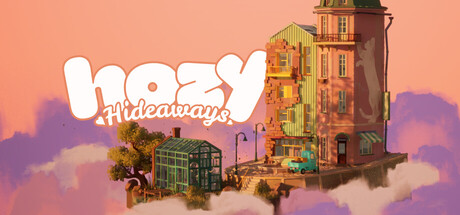 Key art showing a floating lighthouse home surrounded by clouds, with the Hozy Hideaways logo overlaid