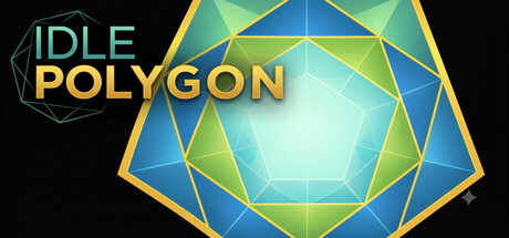 Idle Polygon logo beside a nested geometric gem shape in teal, blue, green, and gold