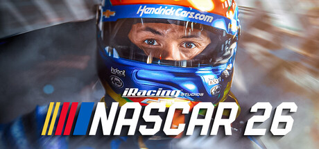 Close-up key art of a driver's Hendrick Cars.com helmet with the NASCAR 26 logo