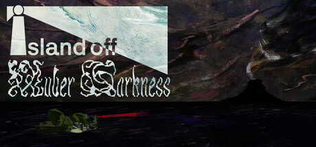 Island Off Outer Darkness key art with painted storm clouds over a dark volcanic silhouette and a lighthouse