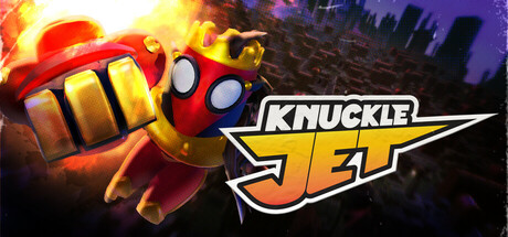 Knuckle Jet key art showing Anastasia mid-flight with her rocket gauntlet, city skyline behind her