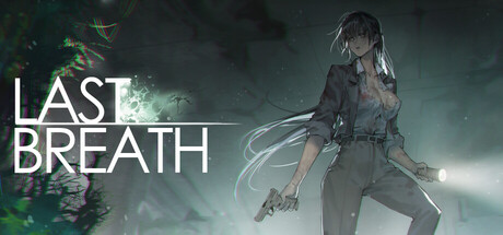 Key art for Last Breath showing Guan Jin holding a flashlight and pistol in an overgrown, fungal-infested ruin