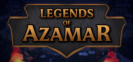 Legends of Azamar title logo in weathered stone and gold lettering