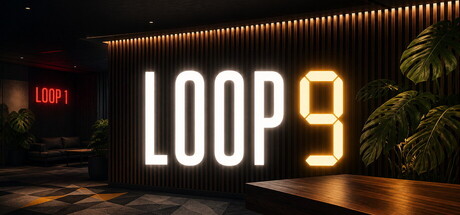 The Loop 9 logo in glowing digital numerals on a wood-paneled office wall, with a neon Loop 1 sign visible in the background