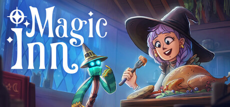 Key art for Magic Inn, showing an exiled wizard preparing a feast beside her small magical assistant