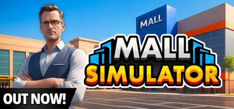 Key art for Mall Simulator, showing a manager standing in front of a mall exterior