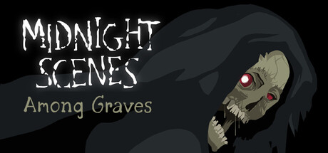Title card for Midnight Scenes: Among Graves, showing a hooded, skull-faced figure against a black background