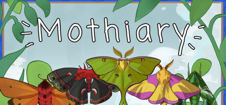 Header art for Mothiary showing a collection of colorful hand-drawn moths arranged around the game's logo