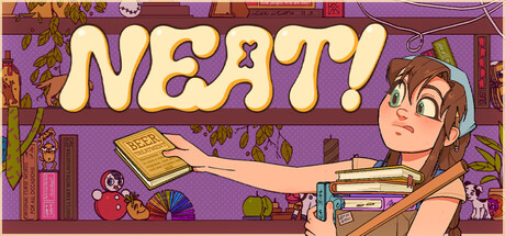 Neat! key art, showing Molly reaching for a book on a cluttered shelf beside the game's logo