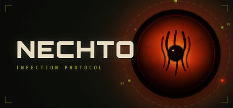 NECHTO: Infection Protocol logo art showing the game's title beside a glowing red eye-like alien symbol on a dark background