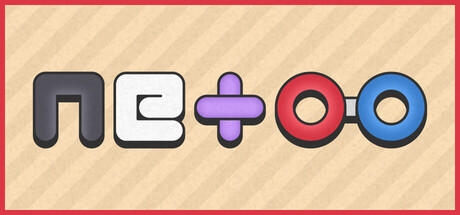 The Netoo logo rendered as the game's own colorful magnet and connector icons spelling out the title, on a striped tan background bordered in red